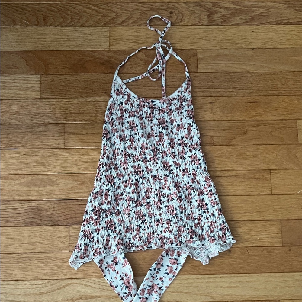 American Eagle Outfitters Floral Rouched Tie-Back Halter Top